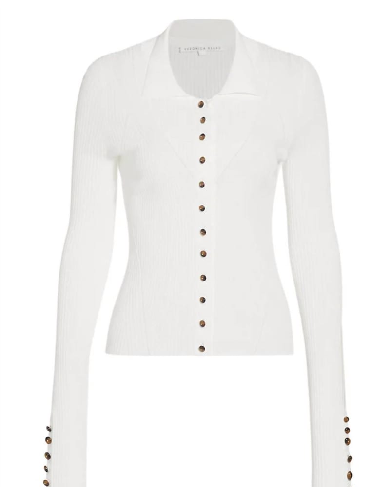 Front of a size XL Fiola Cardigan in White in White by Veronica Beard. | dia_product_style_image_id:333620